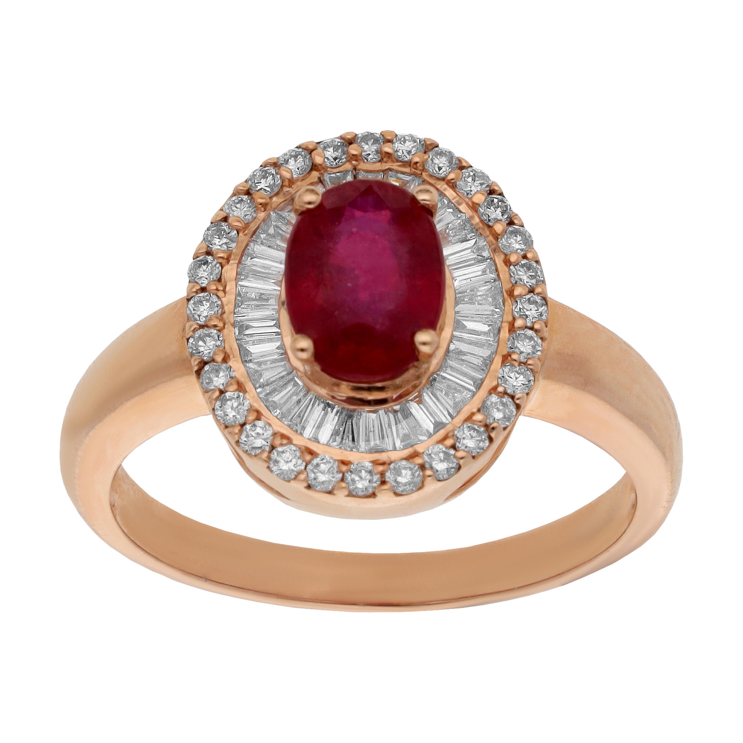 Anillo para dama en oro rosa 14K con rubí y diamante Joyería Lunas